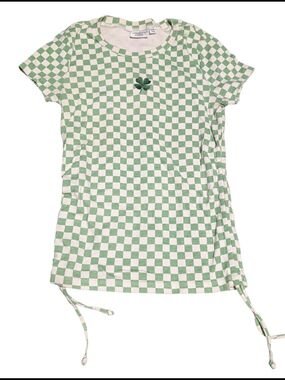 Mighty Fine Green & White Checkered Tee with Clover